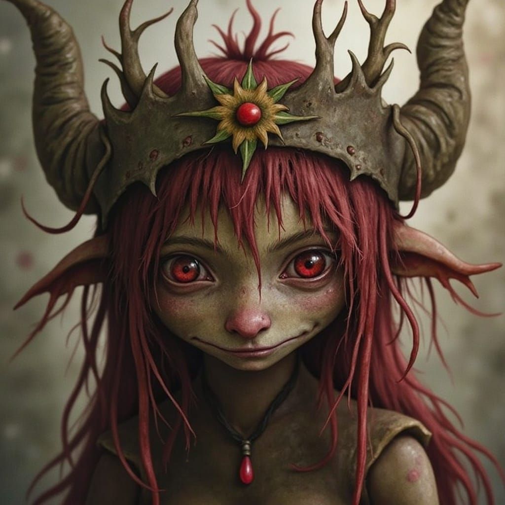 Strawberry Queen Goblin Fae: Detailed Matte Painting