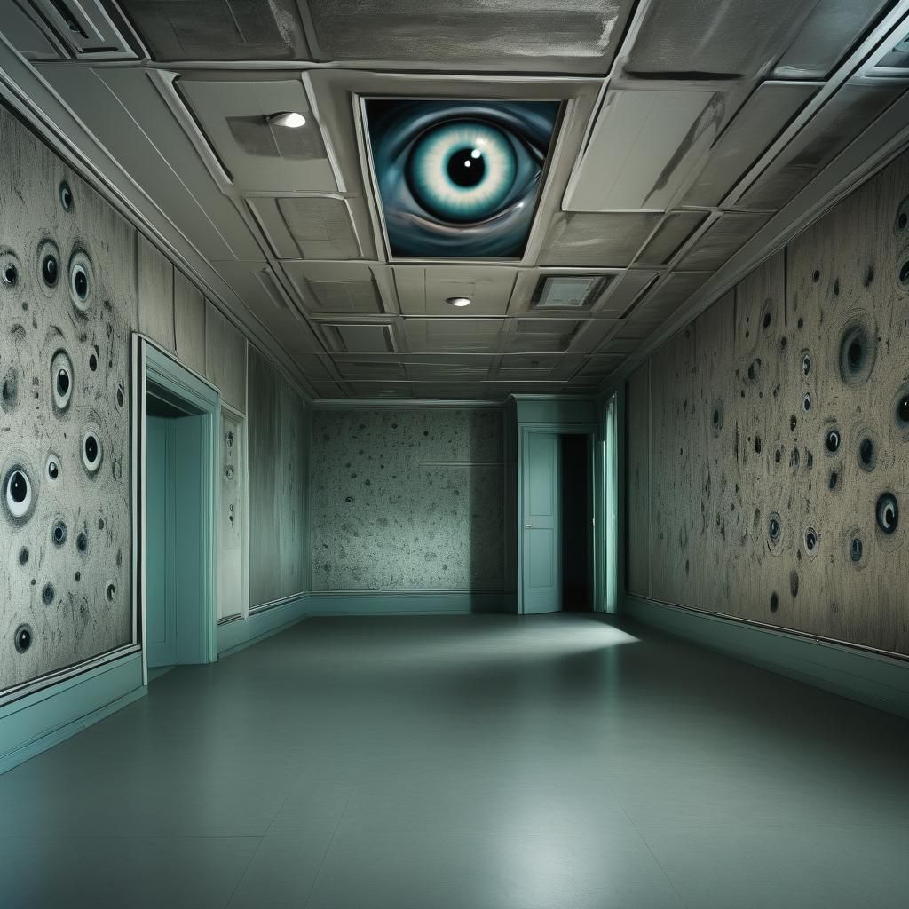 Surreal Liminal Room Covered in Eyes