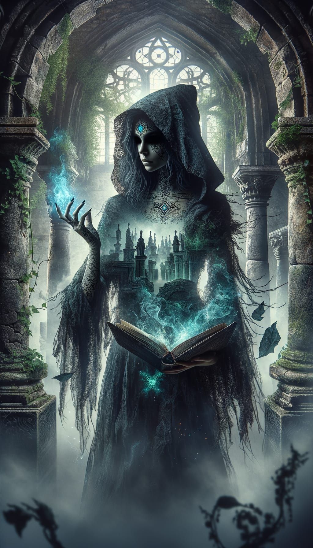 Mysterious Sorceress in a Crumbling Temple
