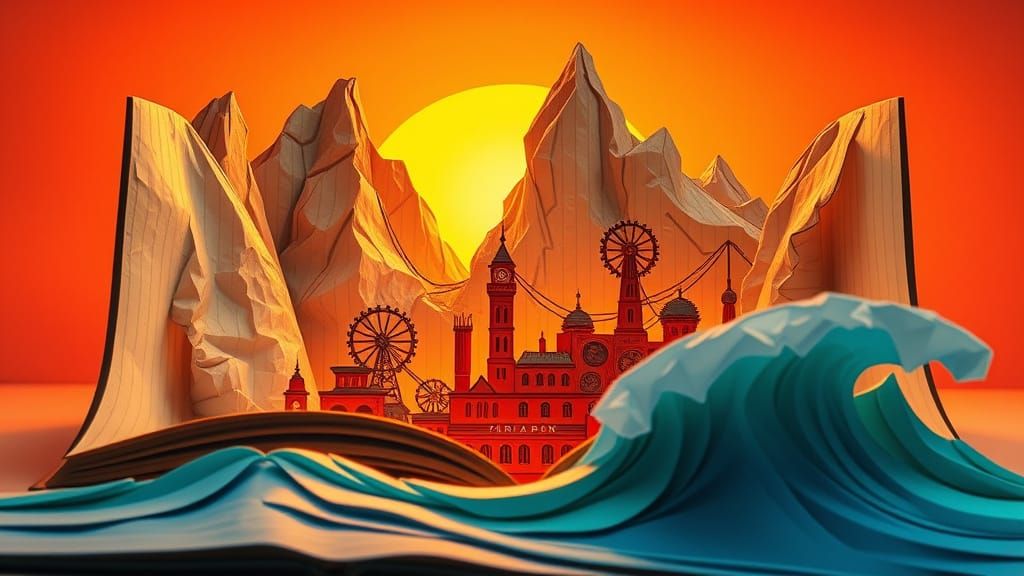 Steampunk Pop-Up Book City Emerges at Sunset