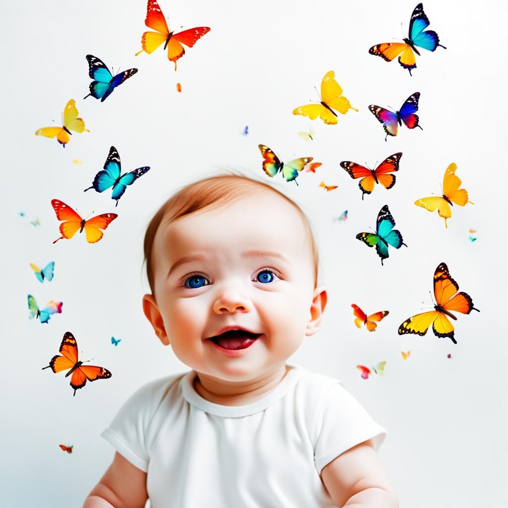 Ethereal Baby with Butterflies: Minimal Art