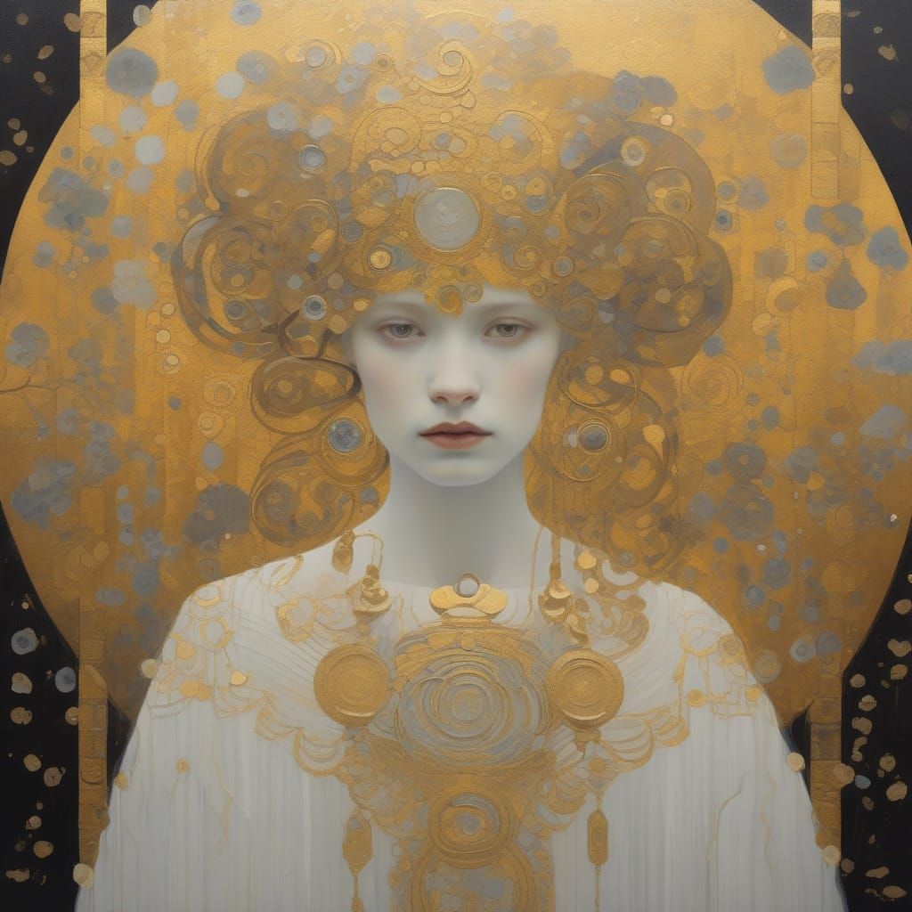 Ethereal Feminine Figure in Klimt's Golden Symbolist Style