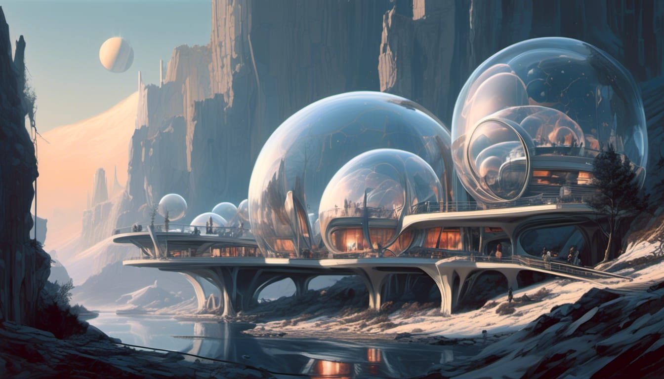 Saturn Moon Lodge: Futuristic Sci-Fi Concept Art