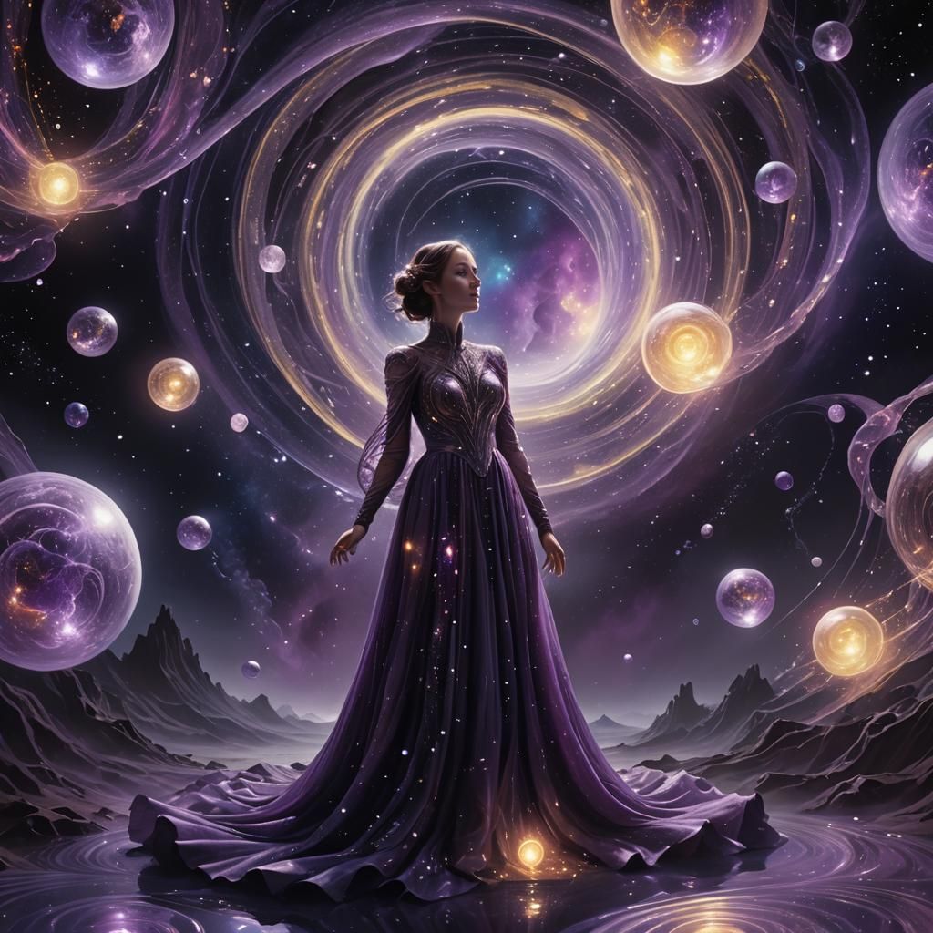 Ethereal Figure Floating in Deep Space Vortex