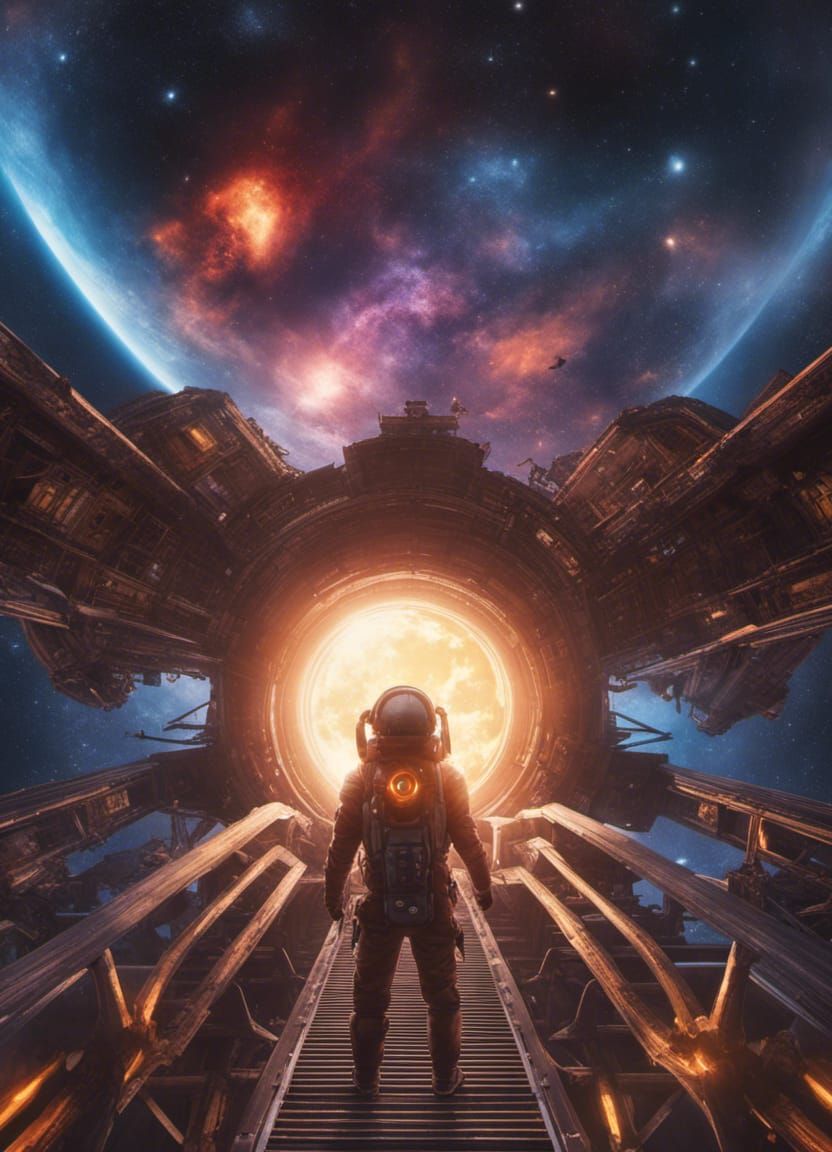 Sci-Fi Space Station Against Solar Eruption