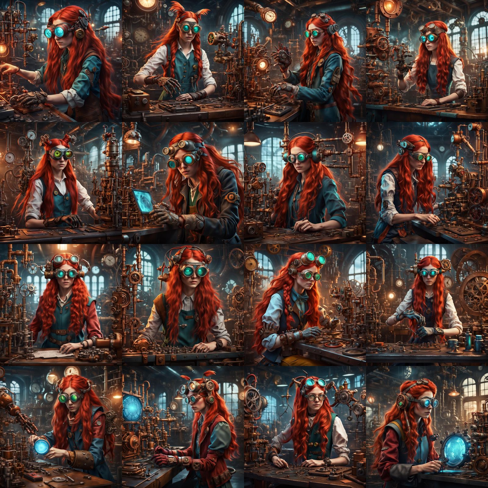 Steampunk Girl with Mechanical Hand in Fantasy Lab