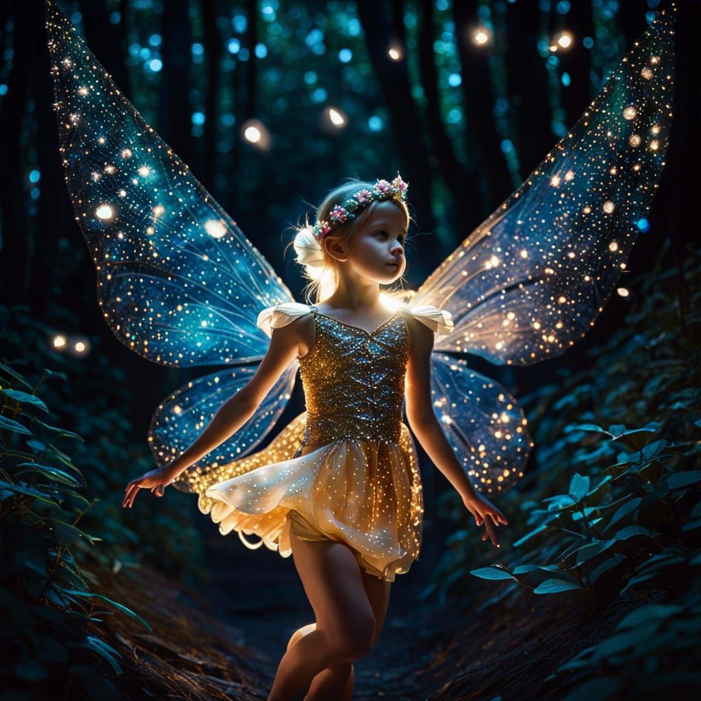 Glittering Fairy Flight in Hyperreal Art Nouveau Style