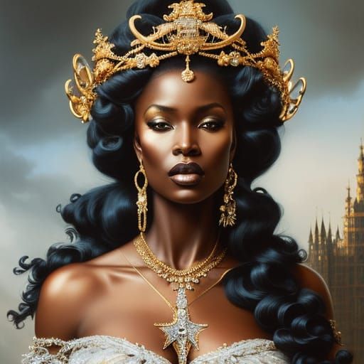 Black Woman in Crown: Rococo Style Portrait