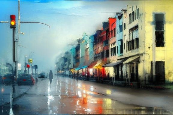 Ocean Avenue Street Scene as Impasto Painting