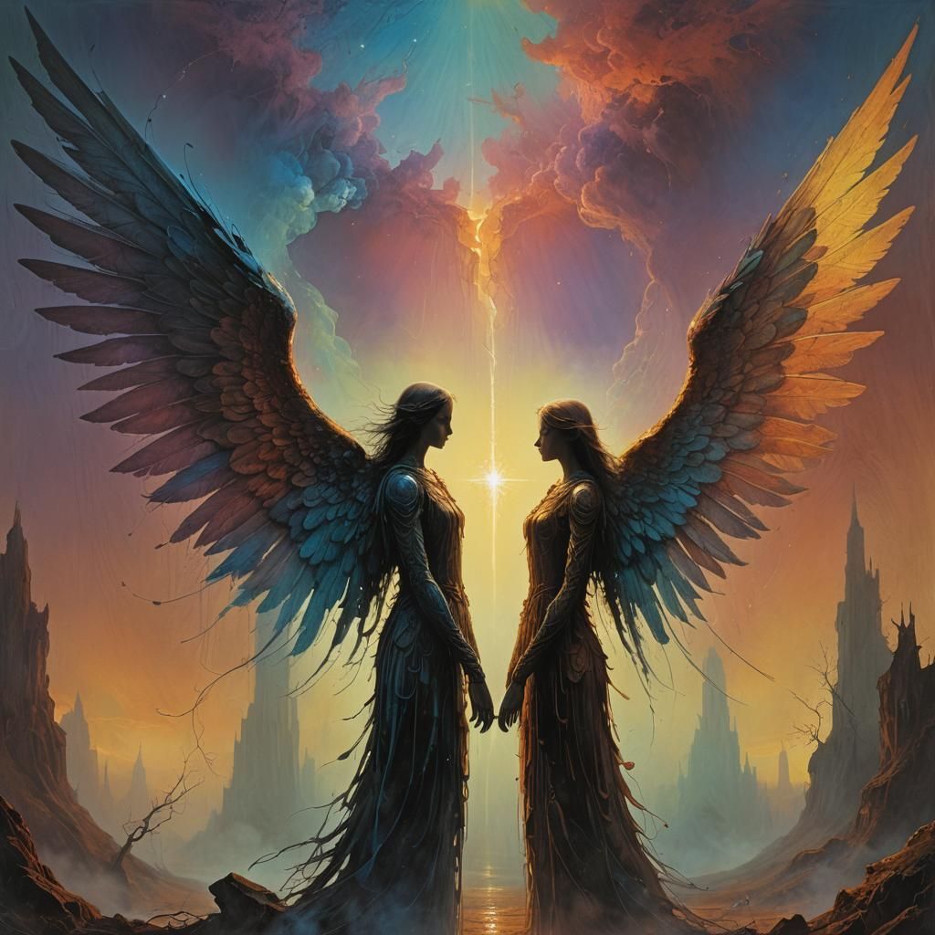 Angels Clash in Surreal Fantasy Art