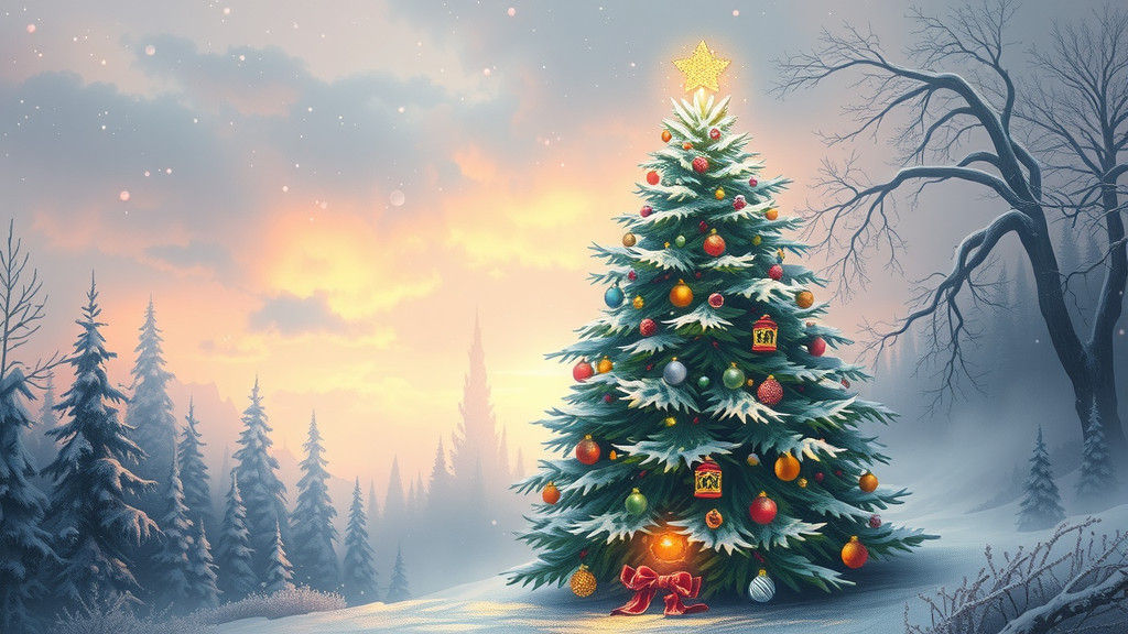 Pastel Christmas Tree in Ethereal Fantasy Landscape