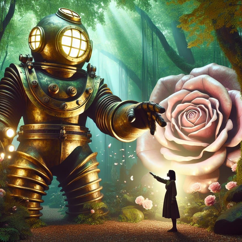 Giant Diving Suit in Mystical Rose Garden