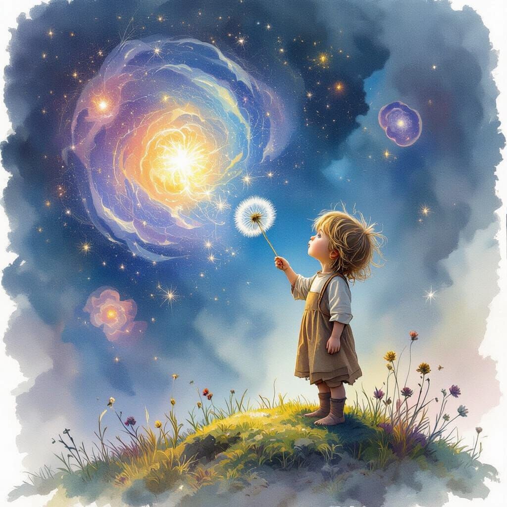 Child Blows Cosmic Dandelion Seed into Nebula