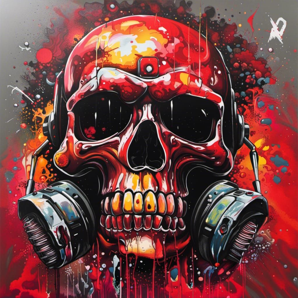 Sci-Fi Skull in Power Armor Graffiti Art
