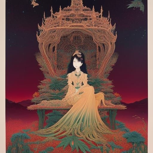 Woman in Cannabis Chair: A Fairytale Digital Painting