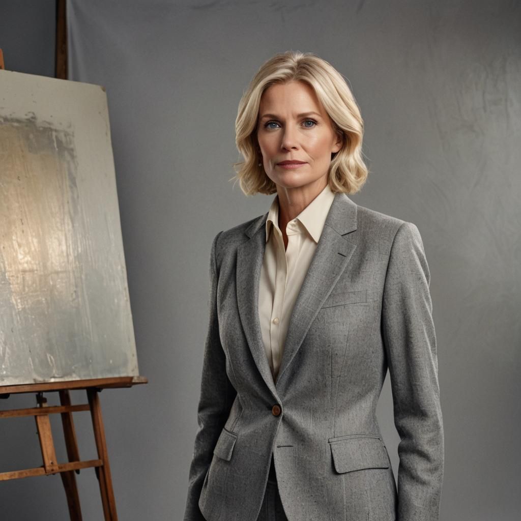 Confident Blonde Model in Photo Studio Concept Art