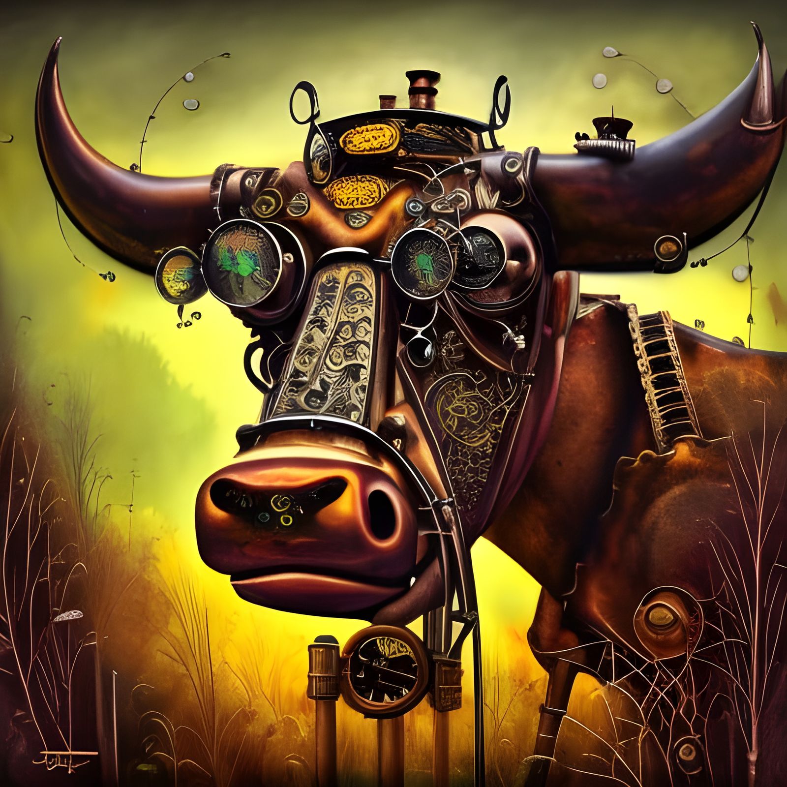Steampunk Engine Cow in Buttercup Meadow