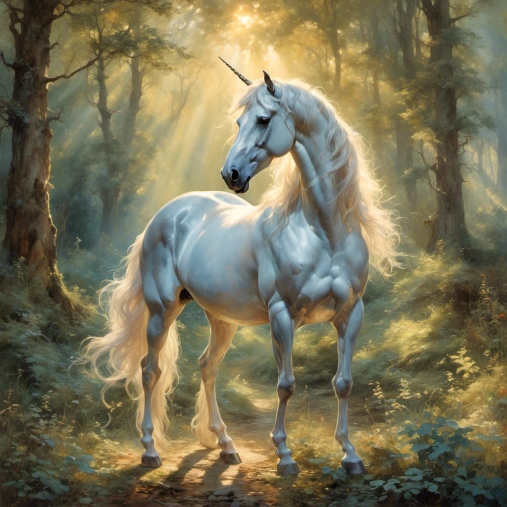 Opalescent Unicorn in Golden Hour, Pastel Watercolors