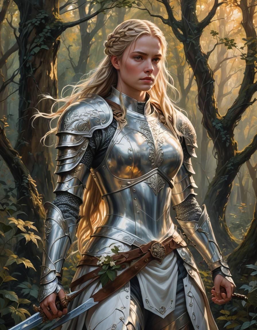 Heroic Woman in Armor, Oil Painting