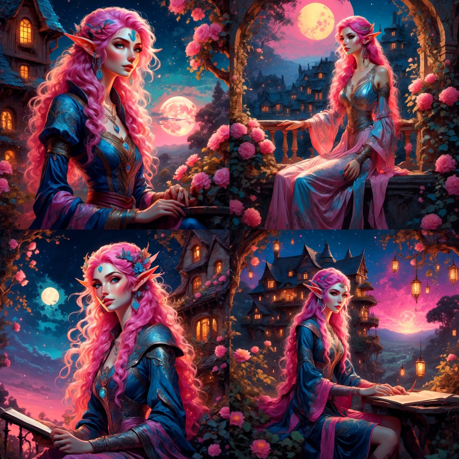 Glowing Elf Painter on Balcony in Fantasy Illustration