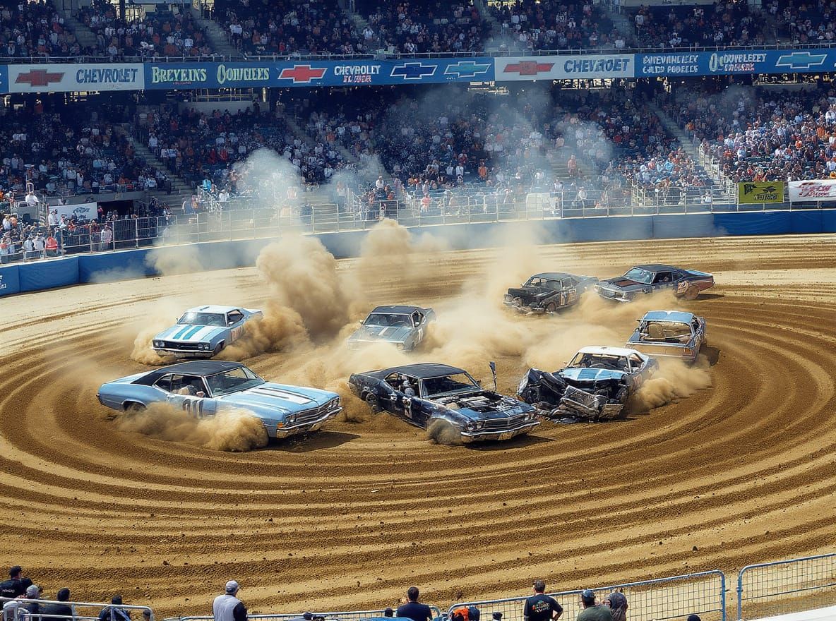 1970s Smash Up Derby Cars on Old Track, Hyper Detailed