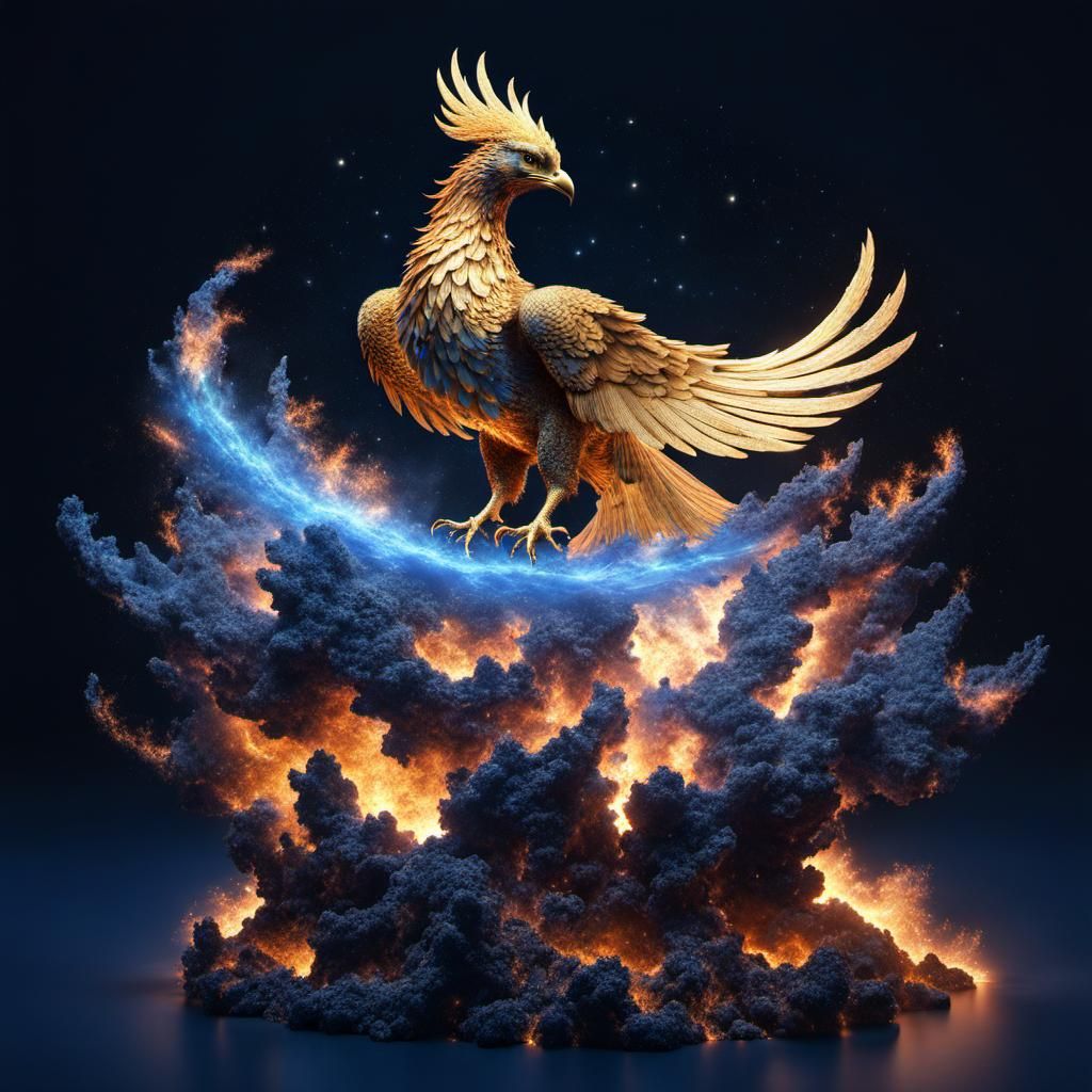 Blue Phoenix Soaring Through the Cosmos