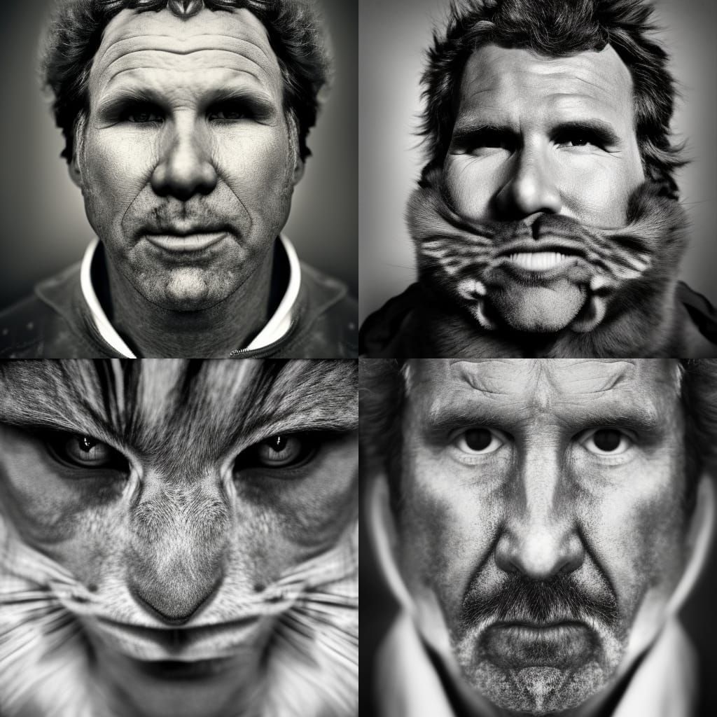 Hyperrealistic Portrait of Will Ferrell as Feral Cat