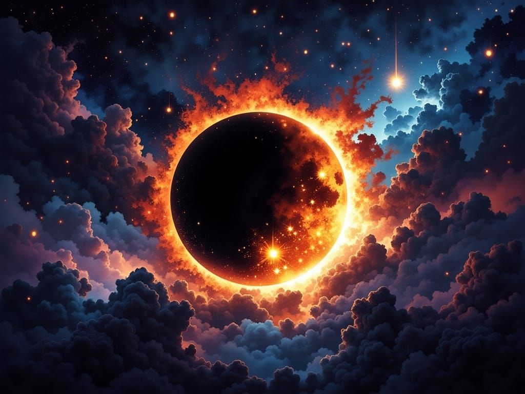 Celestial Lovers: Solar Eclipse in Cosmic Drama