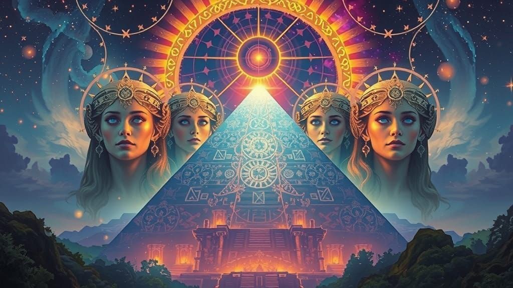 Serene Faces with Viking Runes in Visionary Art Style