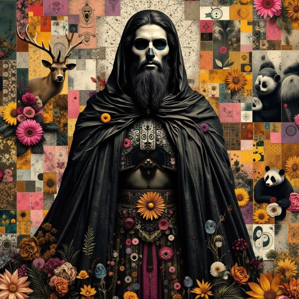 Hades in Mixed-Media Earthy Collage Painting