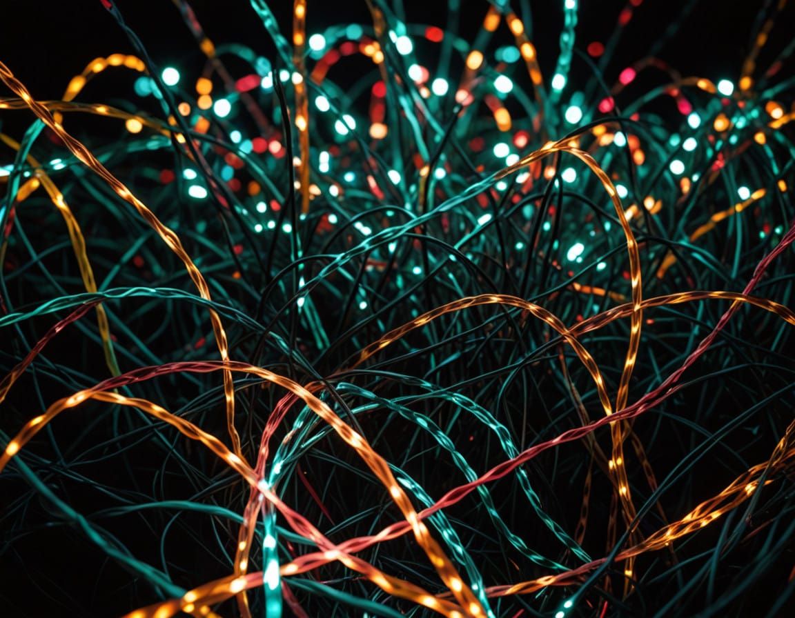 Cyberpunk Illuminations: Wires and LEDs Dance in Digital Rea...