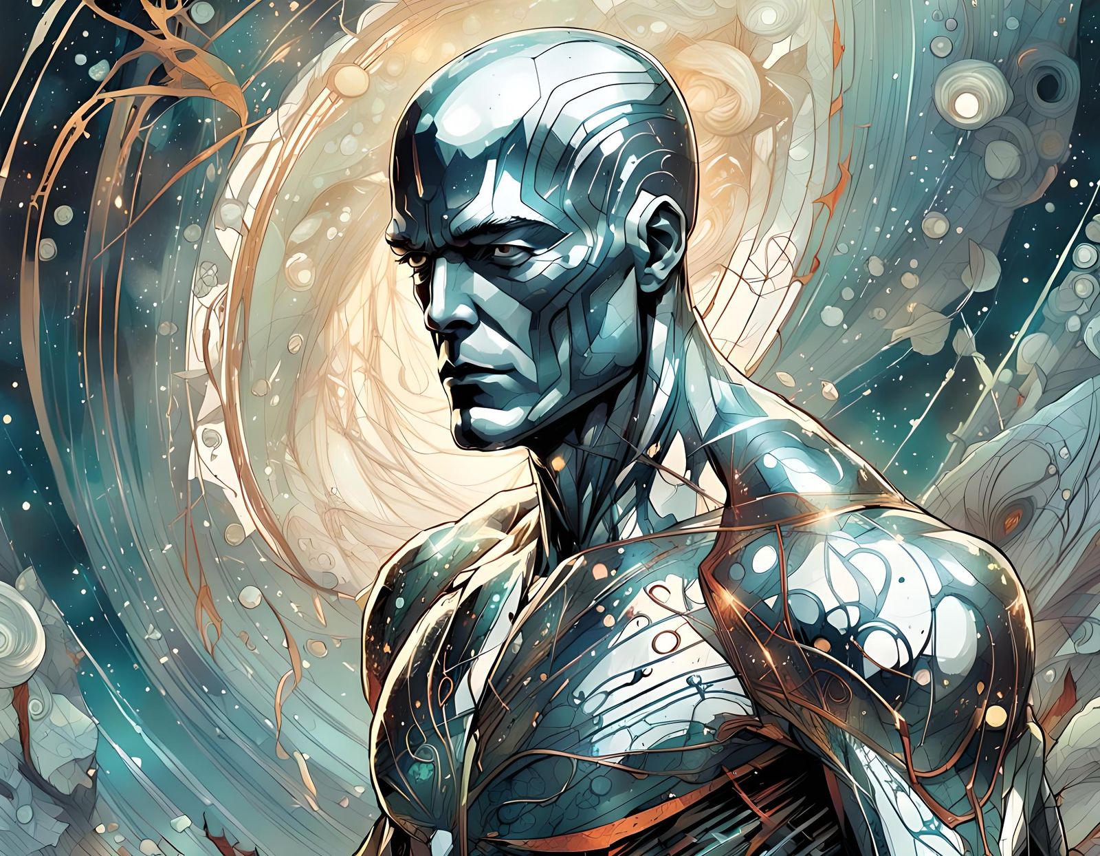 Silver Surfer Digital Painting with Organic Motifs