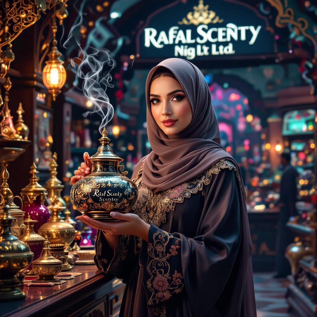 Elegant Woman in Hijab with Rafal Scentsy Incense Container