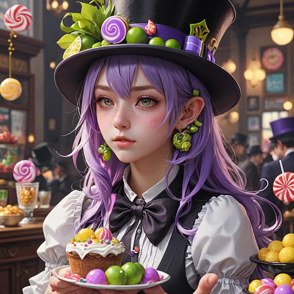 Anime Girl with Top Hat and Candy
