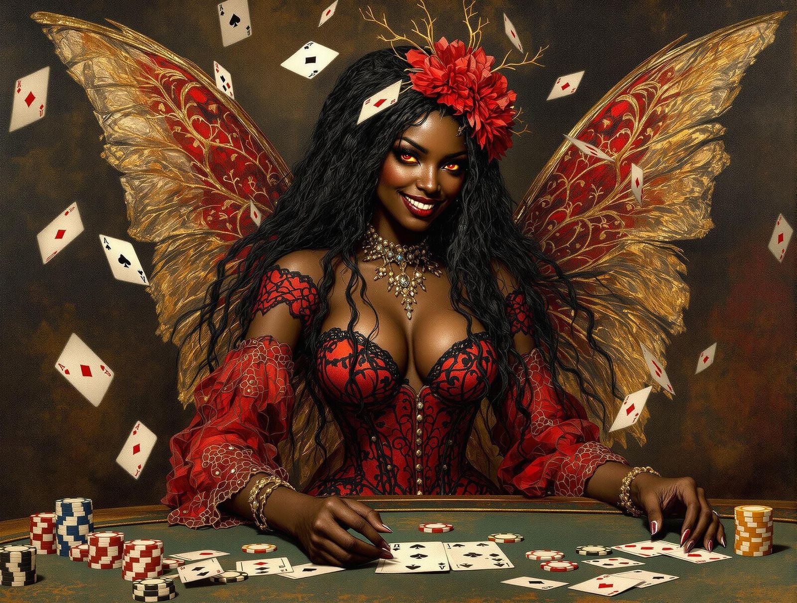 Fierce Jamaican Fairy in Impressionistic Oil Painting Style