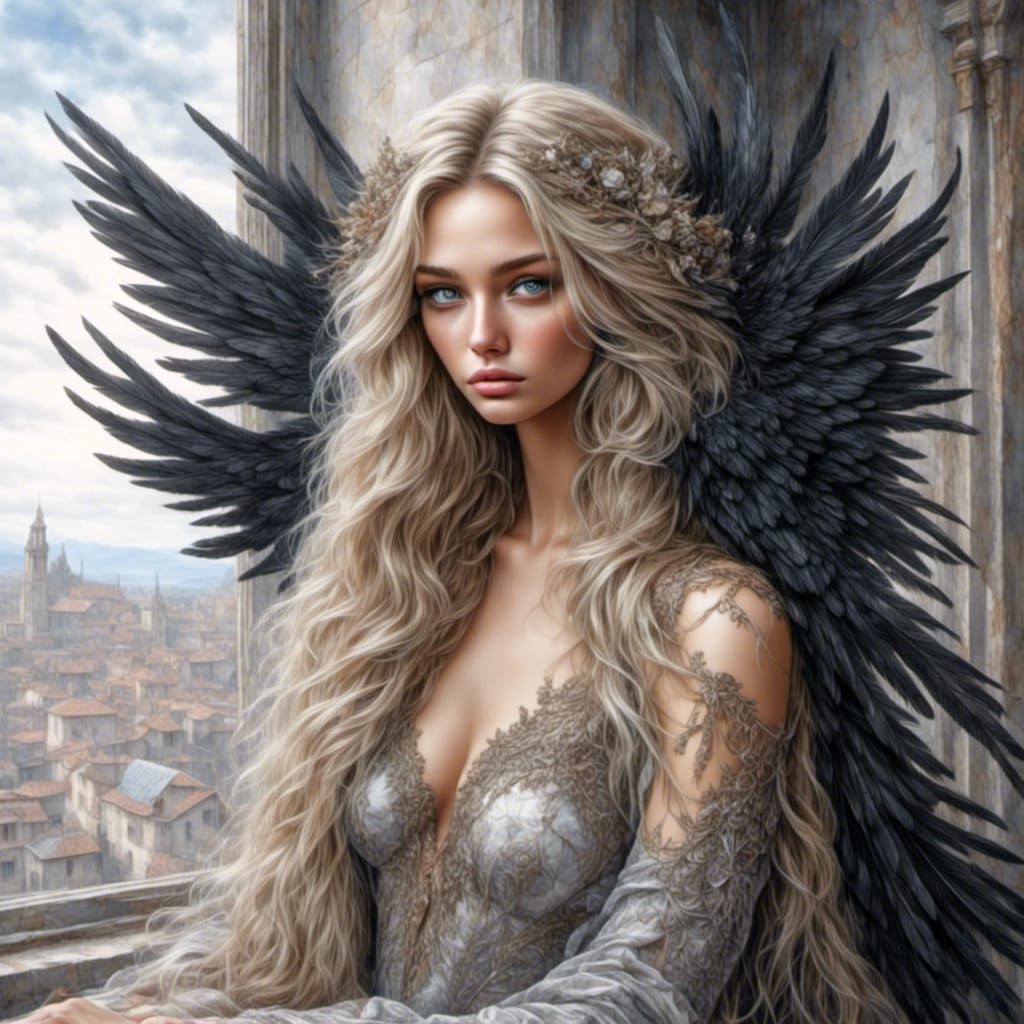 Dark Fallen Angel with Black Wings