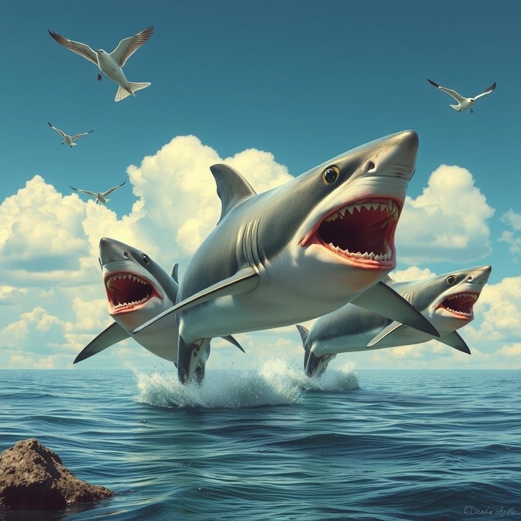 Surreal Sharks Chase Birds and Planes in Hyper-Realistic Dre...