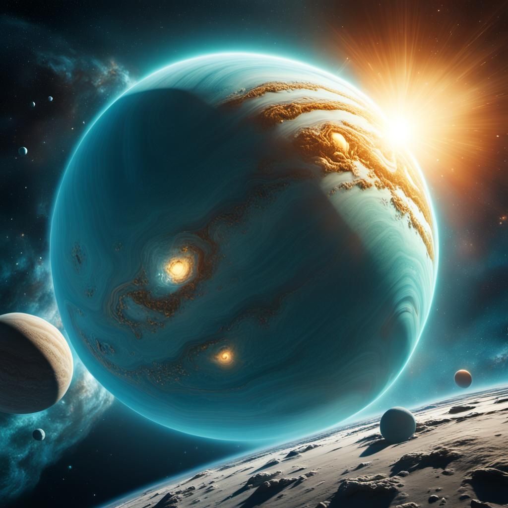 Hyperrealistic Uranus in Celestial Space Scene