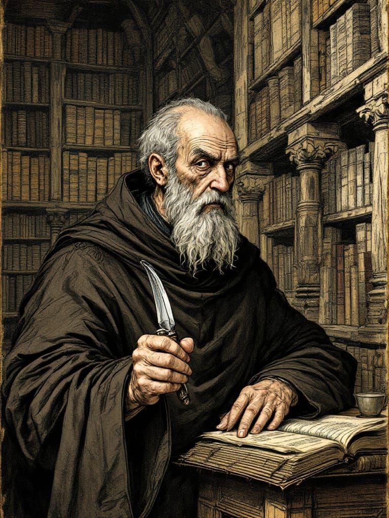 Medieval Friar with Razor in Renaissance Style