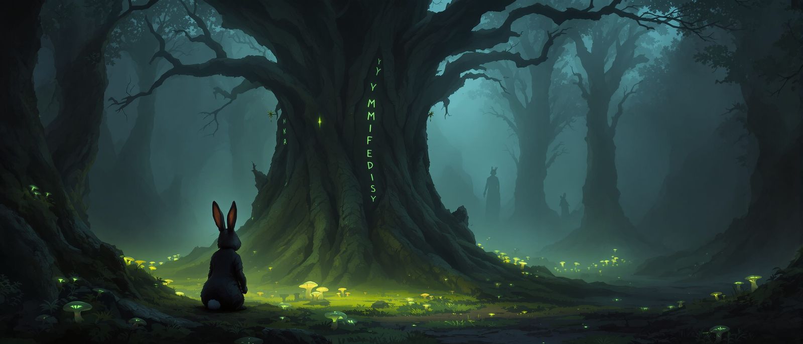 Anthropomorphic Rabbit in Ethereal Forest Clearing