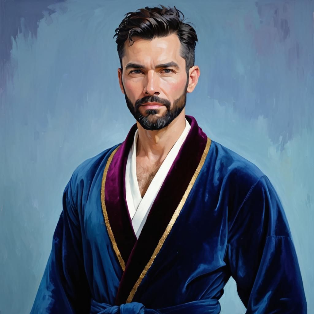 Neo-Impressionist Oil Painting of Two Bearded Men