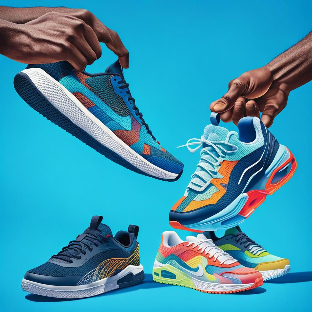 Sneaker Collection Displayed in Colorful Flat Design Art