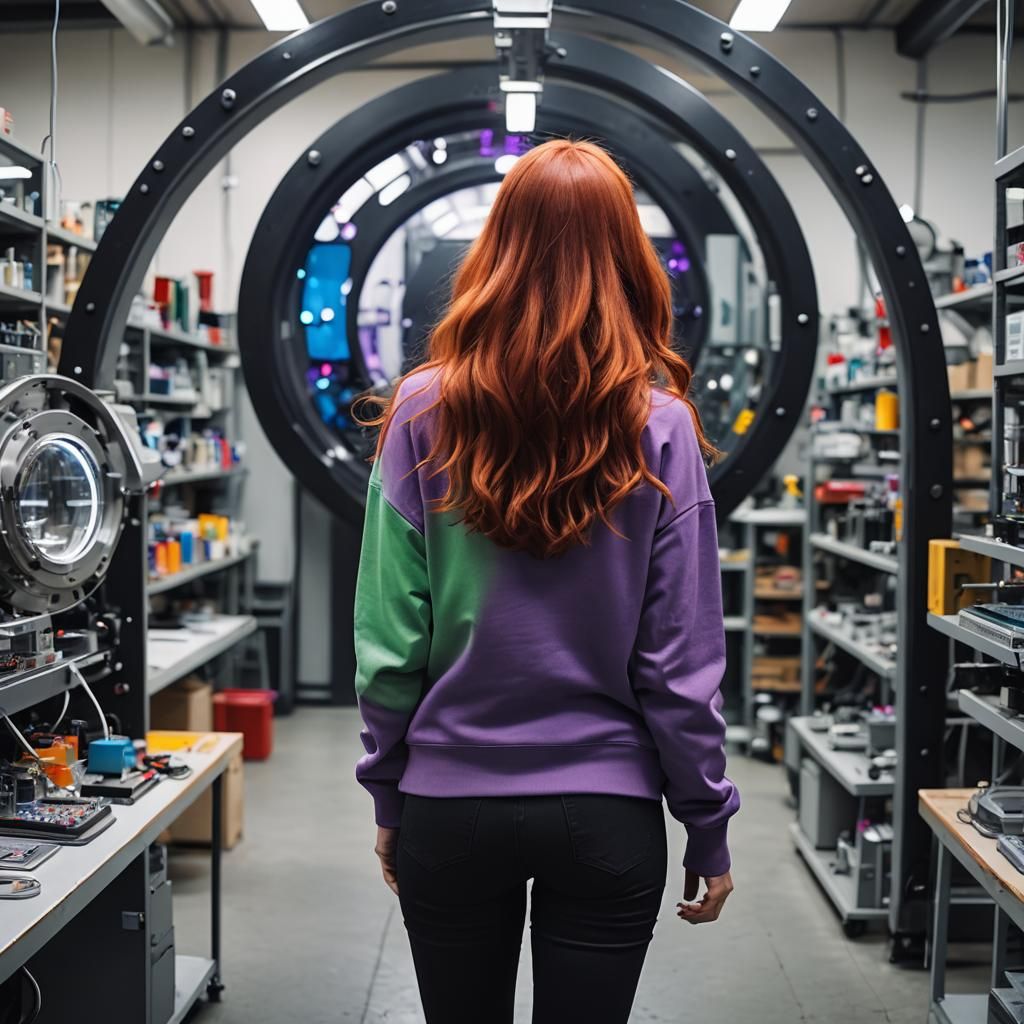 Woman with Red Hair Gazing into Portal