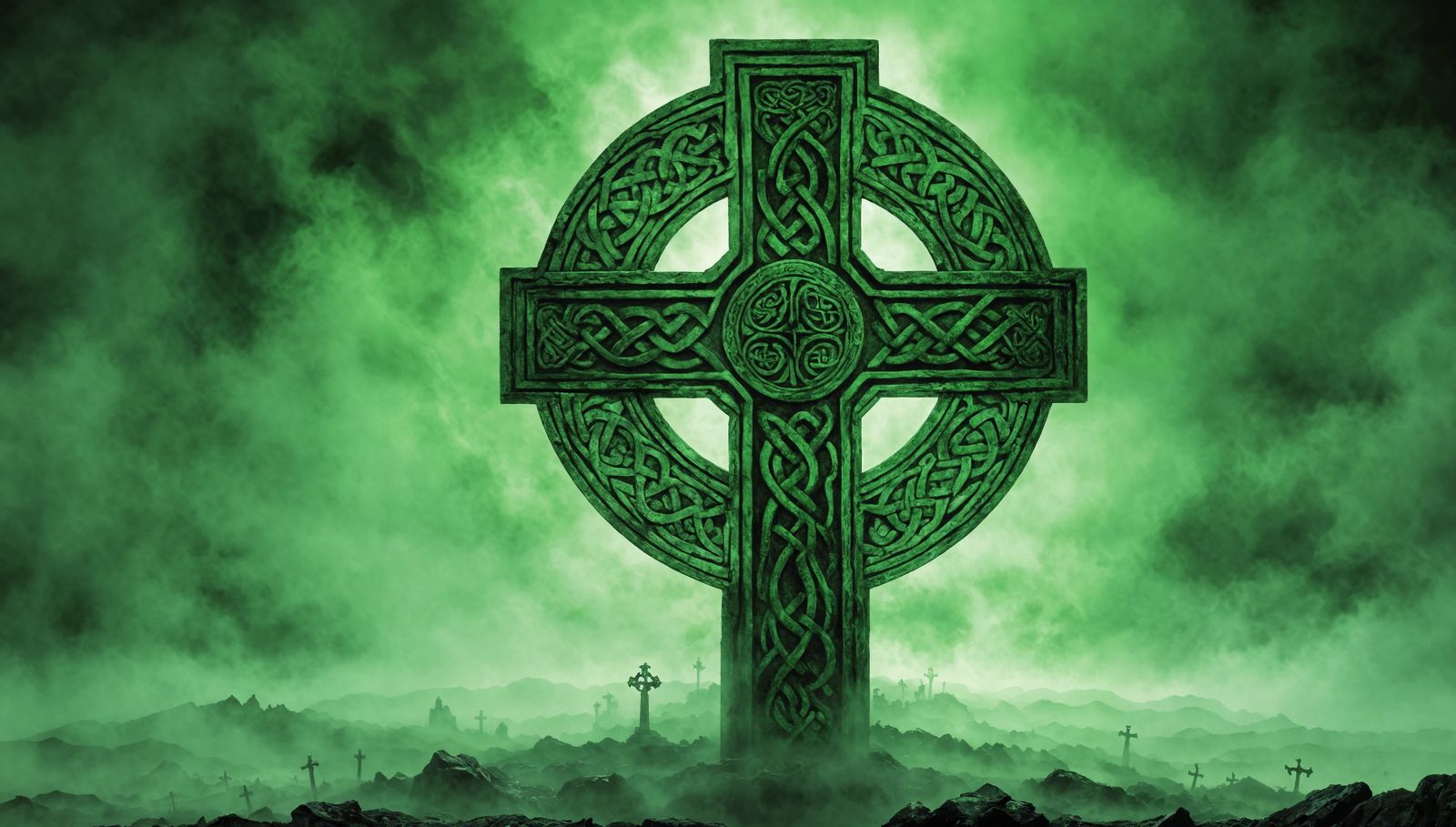 Mystic Celtic Cross in Hellish Green Fog