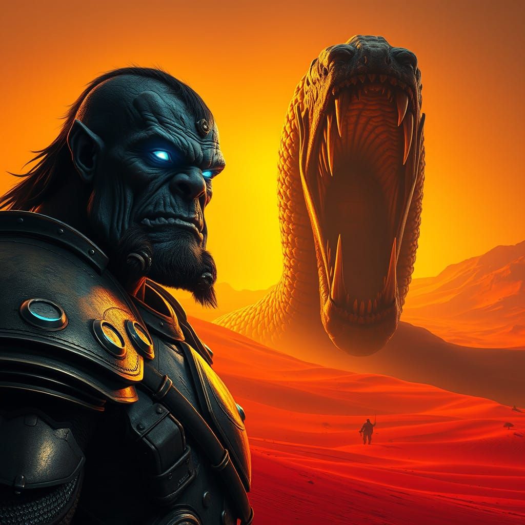 Orcs of Arrakis in a Hyperrealistic Desert Landscape