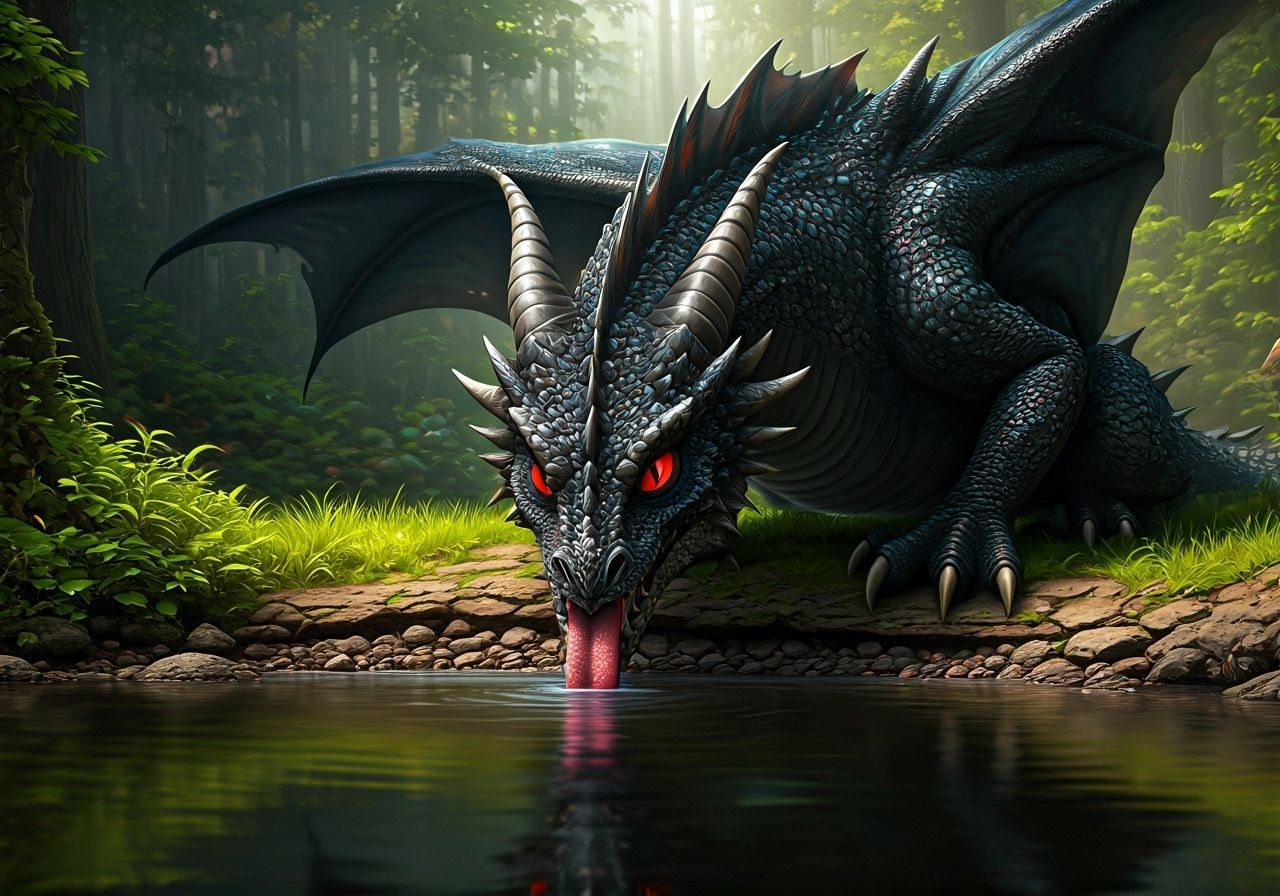 Disney Style Dragon Lapping Water