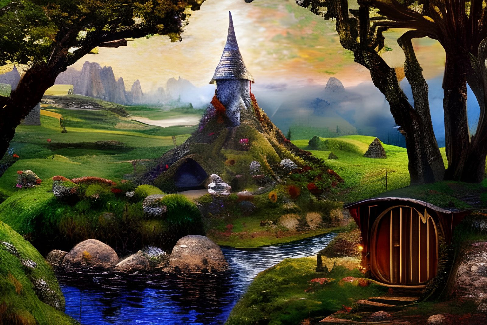 Tower of Hobbit Homes in Expressionist Style