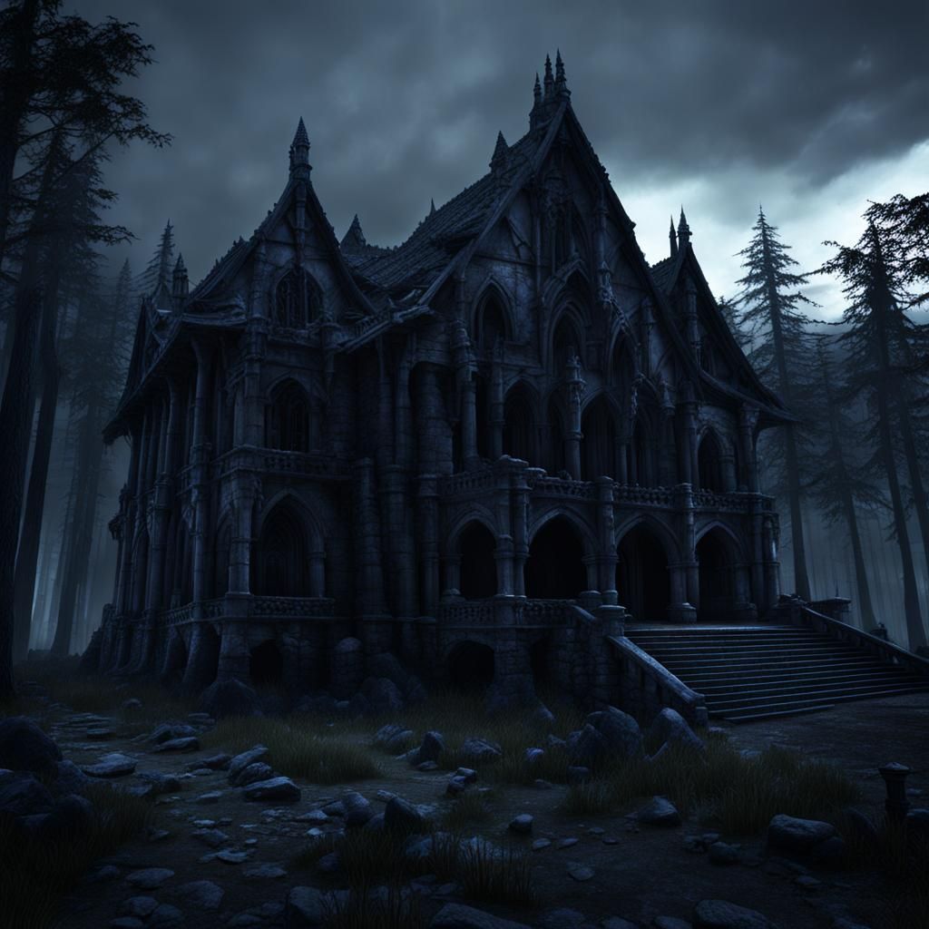 Ancient Vampire Building in Dark Forest, Realism
