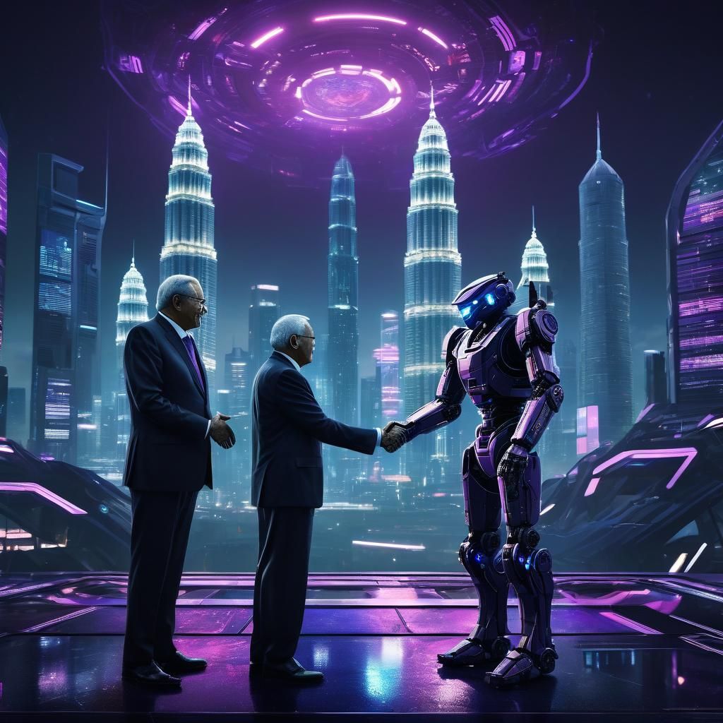 Malaysian and Palestinian Leaders in Sci-Fi Cityscape