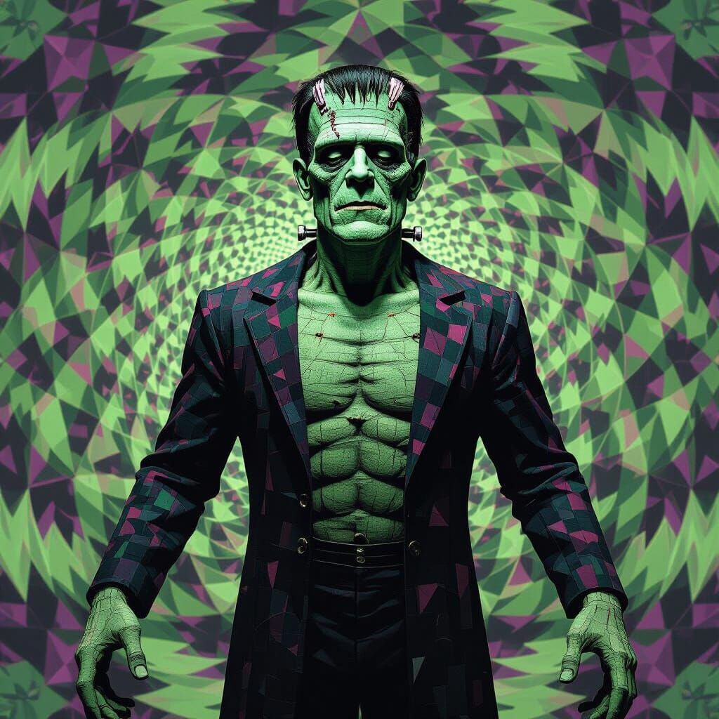 Kaleidoscopic Frankenstein's Monster in Digital Art Style